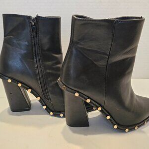 Gumanduo Black Ankle Boots with Gold Metal Circle Rivets.  Faux leather.